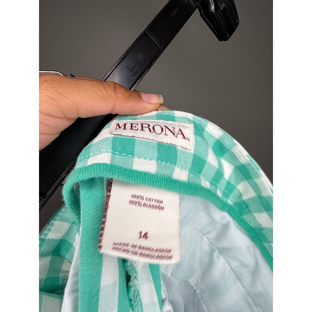Merona Size 14 Green White Gingham Cotton Shorts Preppy Summer - Picture 5 of 6